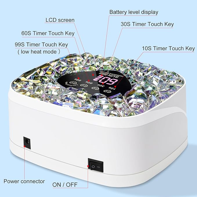 LIMEGIRL UV LED Nail Lamp Kit for Gel Polish Professional Fast White Diamond Design Curing Dryer Light Set with 4 Timers and Gloves Cordless Rechargeable Nail Art Cure Machine at Home and Salon