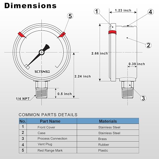 0 to 100 Psi Pressure Gauge, Glycerin Liquid Filled, 2.5 inch Dial, 1/4" NPT - Image 6
