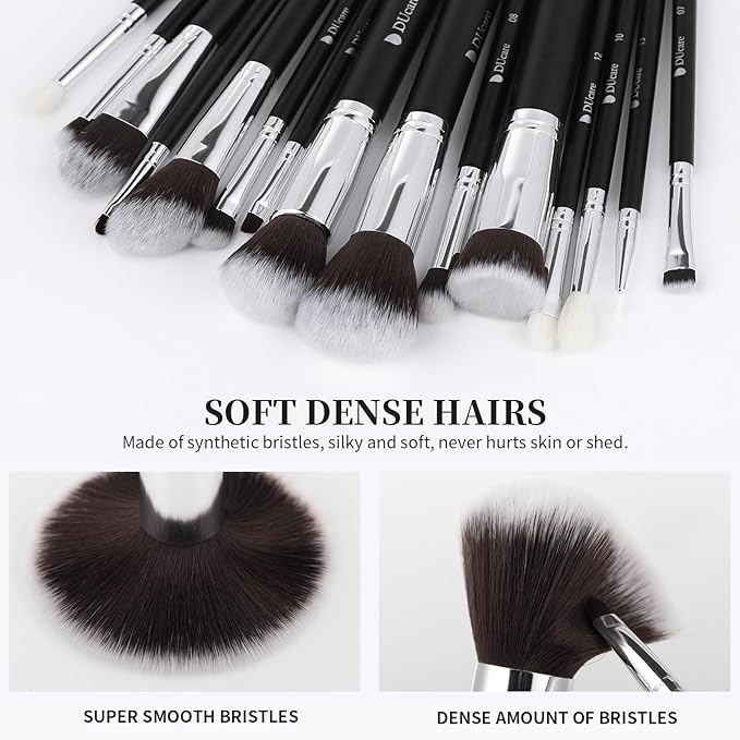 DUcare Makeup Brushes with Bag,15Pcs Christmas Makeup Brush Set Travel Kabuki Foundation Blending Blush Eyeliner Shadow Brow Concealer Brushes Kit