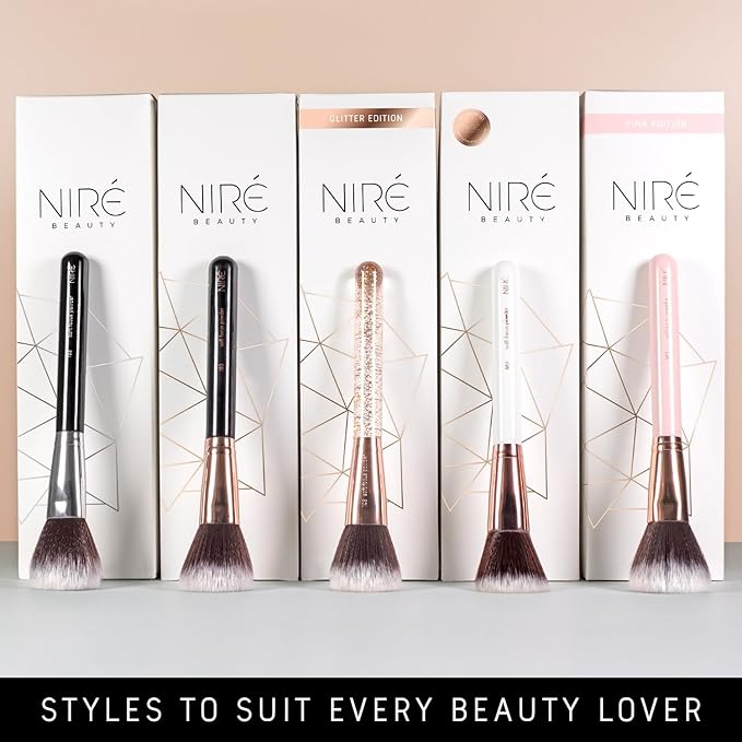 Niré Beauty 15piece Award Winning Glitter Makeup Brushes: Cute Makeup Brushes Set with Case, Beauty Blender, Cleaner, Guide, Gift Box