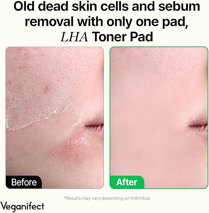 LHA Toner Pad, Mild Exfoliating Facial Pads for Glass Skin, Hydrating, Ideal for All Skin Types, Korean Skin Care, Vegan (60 Pads)