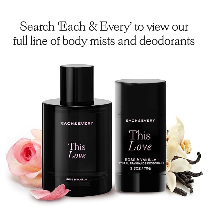 Each & Every Aluminum Free Deodorant for Women & Men - All Natural Deodorant for Sensitive Skin, EWG Verified - Clean, Baking Soda-Free, Plant-Based Fragrance, Rose & Vanilla, 2.5oz