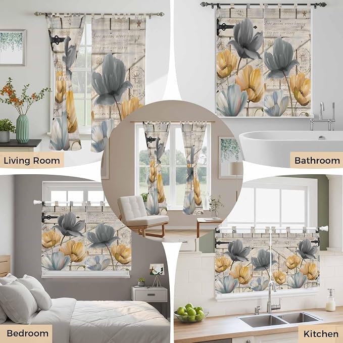 Spring Tulips Flower Kitchen Curtains 24 Inch Length, Small Window Curtains Tab - Image 7