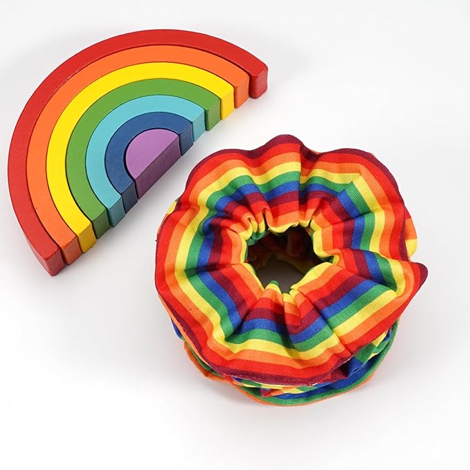 4pcs Rainbow Hair Ties Colorful Pride Hair Scrunchies for Women Girls LGBT Gay Elastic Stripe Rainbow Ponytail Holder Gifts Hair Accessories