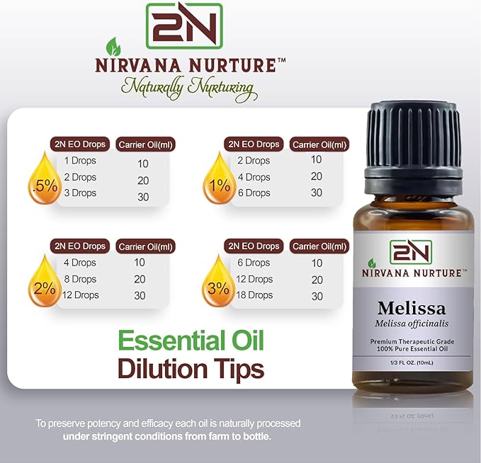 Melissa Essential Oil 100% Pure Premium Therapeutic Grade, Undiluted - Aromatherapy Diffuser for Calm and Relaxation, Skin Care, Hair Care