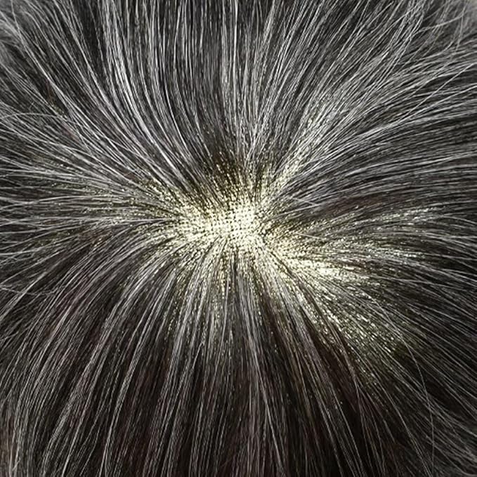 FACE MIRACLE Hair System for Men French Lace Mens Toupee Human Hair Replacement System Lace with PU Toupee for Men Male Hair Piece Wigs 7"X9" #1B20 Off Black with 20% Gray