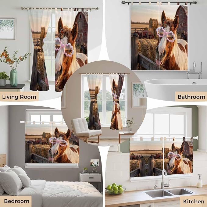 Farm Horses Bedroom Curtains 63 Inch Length, Window Curtains Tab Top, Farmhouse - Image 7
