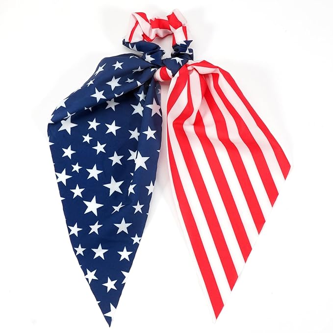 American Flag Hair Ties for Women Girls Independence Day 4th of July Hair Scrunchies Red White Blue Star Patriotic Hair Tie Memorial Day Ribbon Hair Bows
