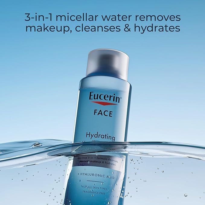Eucerin Face Gentle Cleansing Hydrating Micellar Water with Hyaluronic Acid, Face Cleanser and Makeup Remover, Fragrance Free and Non-Drying for All Skin Types, 13.5 Fl Oz Bottle