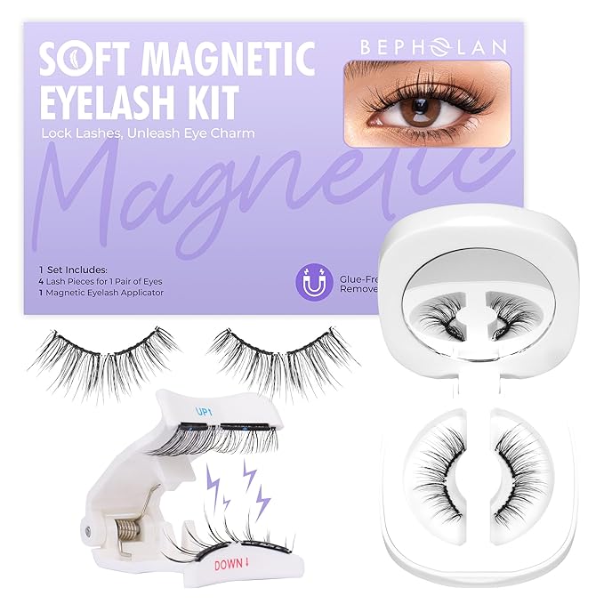 Bepholan Soft Magnetic Eyelashes, Reusable Magnetic Lashes with Applicator, Glue-free Natural Fake Lashes without Eyeliner, Easy to Wear and Remove (CS100)
