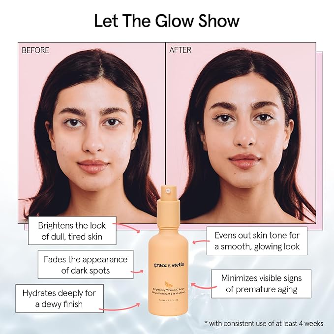 grace & stella Vitamin C Serum for Face (50ml /1.7 fl oz)- Brightening Vitamin C for Face with Hyaluronic Acid Serum To Reduce Dullness & Dark Spots - Vegan Skincare