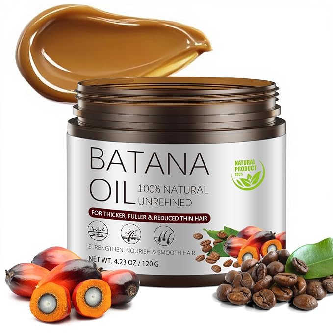 Batana Oil for Hair Growth, Cold-Pressed, Natural & Unrefined, Batana Oil for Dry Damaged Hair, Thinning Hair, Scalp Treatment for Men & Women, Frizz Control, Strength & Shine (4.23 Fl Oz)