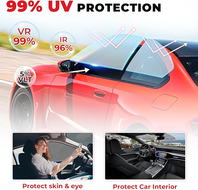 20% VLT Ceramic Car Window Tint Film (20In x 20Ft), 99% UV & 96% IRR Blocks, 5-Layer Automotive Tints for Privacy Sun & Glare Protection Heat Blocking Scratch Resistant