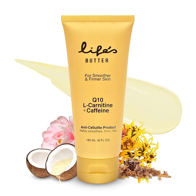 LIFE'S BUTTER Anti-Cellulite Cream - 100% Natural - Made in USA - Cruelty-Free - Hypoallergenic - Best Cellulite Reduction - Skin Firming + Tightening for Women L-Carnitine + CoQ10 + Caffeine – 6oz