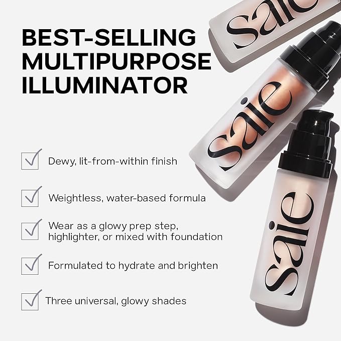 Saie Glowy Super Gel - Hydrating Makeup Primer and Illuminating Glow Serum Enriched with Vitamin C and Squalane Oil - All-Over Liquid Highlighter Makeup for Instant Glass Skin - Roseglow (1 oz)