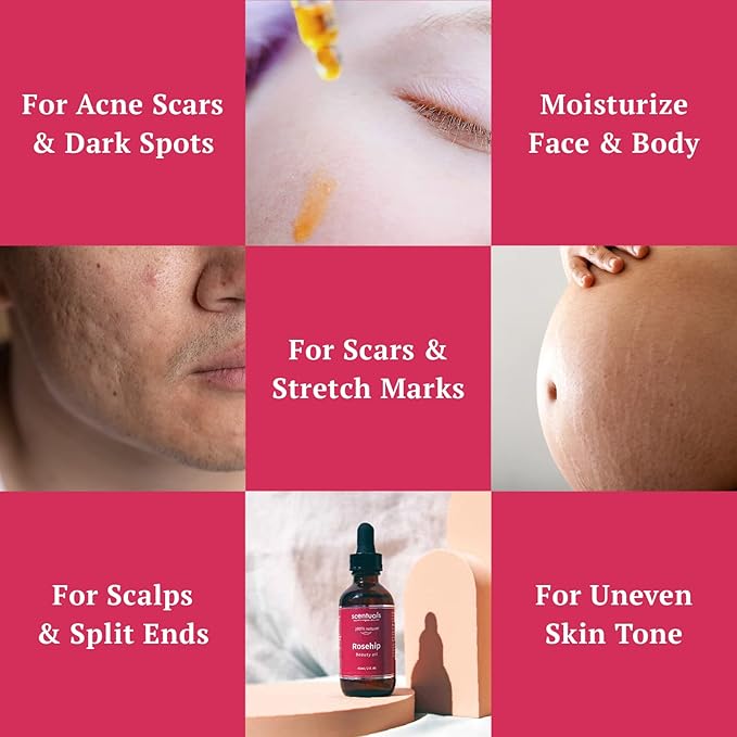 Rosehip Facial Oil Blend, Face Moisturizer with Pure Rosehip, Grapeseed Oil, Apricot Oil, Safflower Oil, Vitamin E for Deep Hydration, Protection and Versatile Anti Aging Skincare, 2 fl.oz | 60 ml