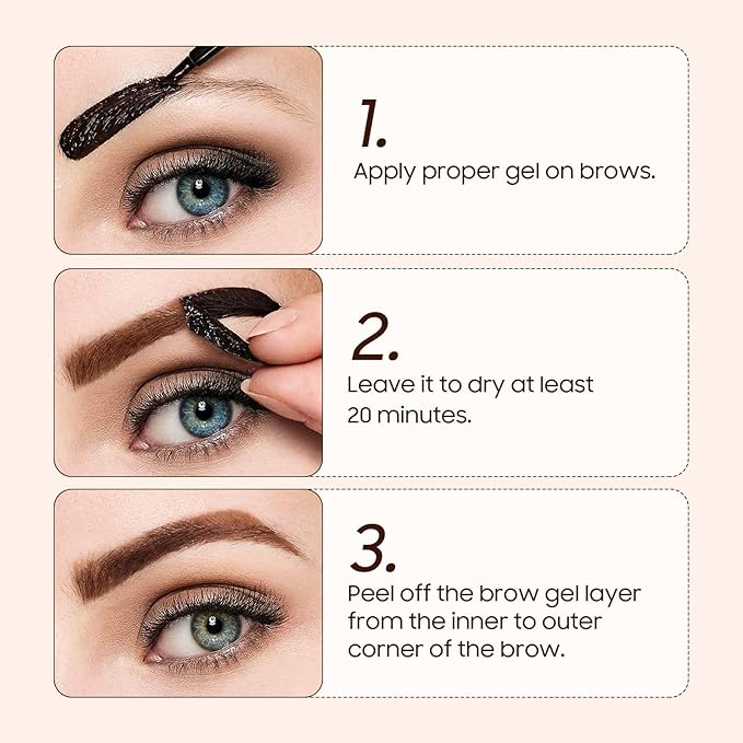 Brow Tattoo Peel Off Tint - Brow Gel Eyebrow Tattoos Waterproof, Eyebrow Gel Tint with Eyebrow Stencils Long-Lasting Makeup, Eye Brow Pencils Create Full Voluminous Brows for Women (Dark Brown)