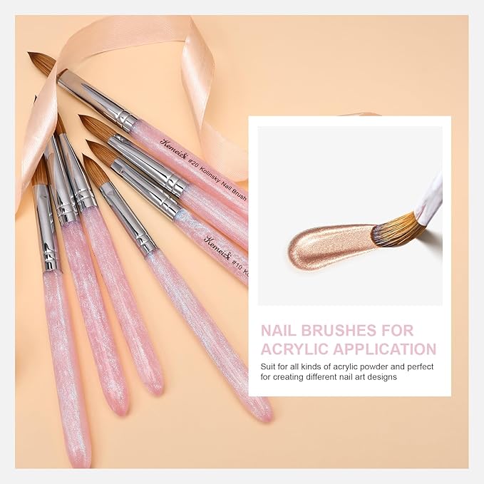 Acrylic Nail Brush Size #14, 100% Pure Kolinsky Nail Art Brushes for Acrylic Application, Sturdy Starry Handle Oval Shaped Nail Design Tools for Professional Manicure DIY, Pink