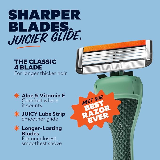 Dollar Shave Club | Travel Shave Set | 4 Swift Rinse Refill Cartridges, 1 Handle (Green), 1 Razor Cover