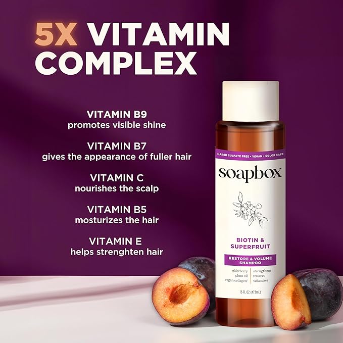 Soapbox Biotin & Superfruit Shampoo & Conditioner Set with Vegan Collagen, Aloe and Shea Butter, Harsh Sulfate Free, Paraben & Silicone Free, 1 Liter Each (Pack of 2)