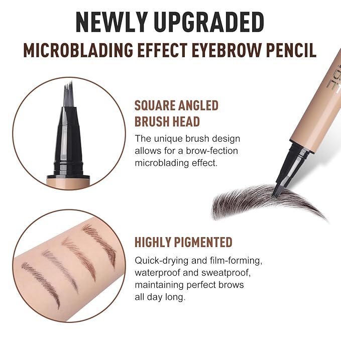 Microblading Brow-Fection Brow Eyebrow Pencil – Angled Brush Tip, Wild Natural Hair-Like Strokes, Patented Design, Long-Lasting & Smudge-Proof, for Beginners & Pros(04 Ash Brown）