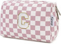 Narwey Birthday Gifts for Teen Girls Kids Women Personalized Initial Checkered Makeup Bag Pink Monogram Cosmetic Bag Trendy Stuff 6 8 10 11 12 13 14 16 18 Years Old Travel Toiletry Bag (Dusty Rose C)