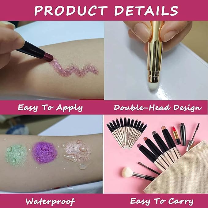 Brown Eyeshadow Stick and Sponge Makeup Brush Smooth Cream Shimmer Shadow Pencil Long Lasting Waterproof Eye Shadow Highlighter Stick Makeup Eye Liner Multi-Dimensional eyes Look