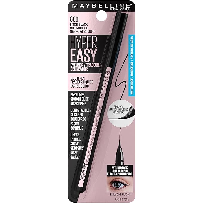 Maybelline Hyper Easy Liquid Pen No-Skip Eyeliner, Satin Finish, Waterproof Formula, Pitch Black, 0.018 Fl Oz