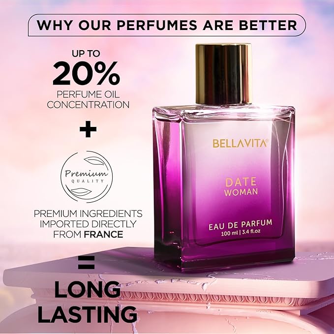 Bella Vita Luxury Date Perfume for Women | Eau De Parfum for Women | Pink Pepper, Red Fruit & Jasmine | Fruity and Floral Long-Lasting EDP Fragrance Scent | 100 ML (3.34 FL. OZ.)