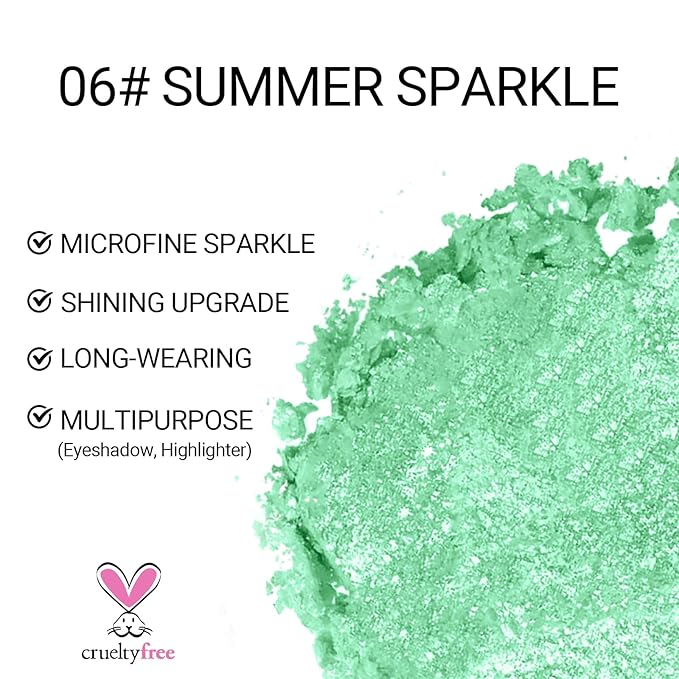 Erinde Glitter Shimmer Sparkle Eyeshadow Palette, Green Glitter Sparkle Eye Shadow Makeup, Single Monochrome Long-Lasting Eye Makeup, Smooth Formula, Vegan & Cruelty-Free, C06 Summer Sparkle