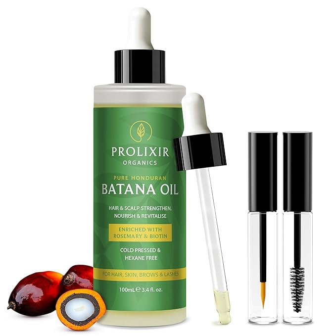 Batana Oil with Organic Rosemary & Biotin – Hair, Eyebrow & Eyelash Growth Serum – Nourishing Oil for Thicker, Fuller-Looking Hair, Brows & Lashes – Strengthens Roots & Conditions Dry Ends
