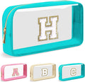 Personalized Initial Letter Clear Makeup Bag,Preppy Small Nylon&PVC Cosmetic Zipper Bag with Chenille Letter,Portable Beach Travel Skincare Toiletry Bag,Trendy Monogram Gift for Teen Girls Women,H