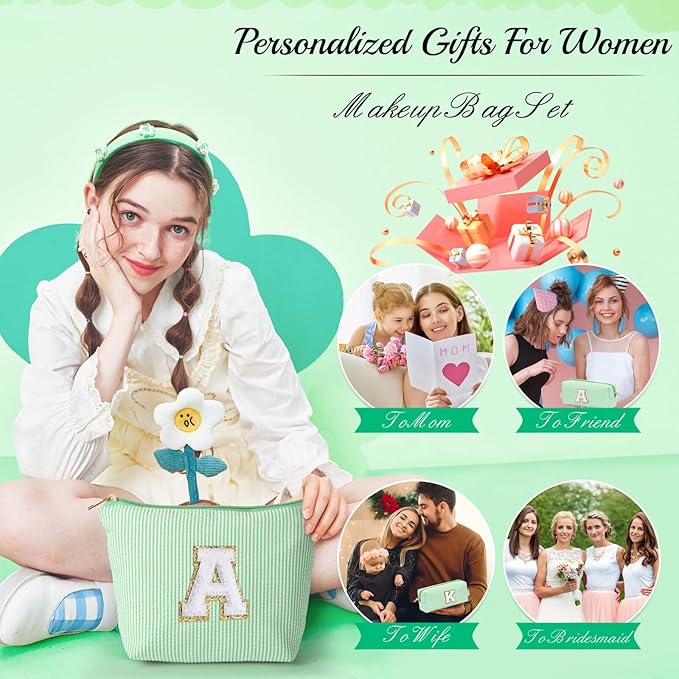 YOOLIFE Tween Girls Trendy Stuff - Gifts for Women: Birthday, Graduation, Mothers Day, Bridesmaid, Teacher, Sister; Initial Makeup Bag - Cosmetic Travel Bag