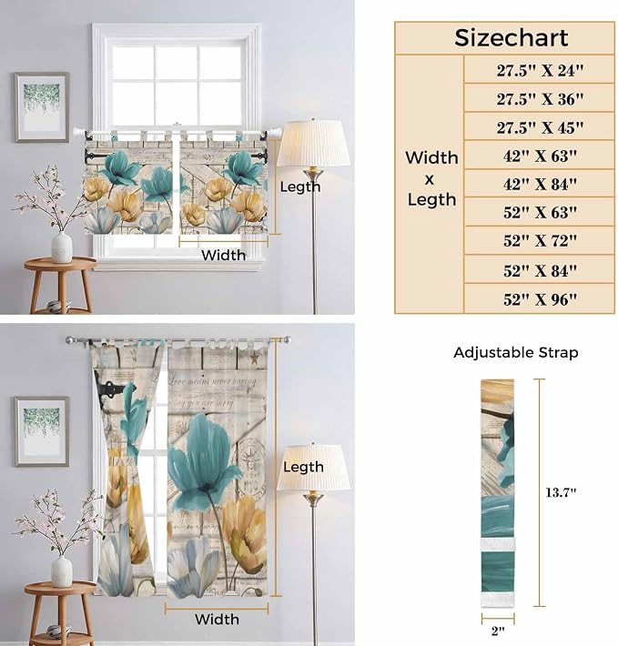 Watercolor Flowers Living Room Curtains 96 Inch Length, Window Curtains Tab Top - Image 8
