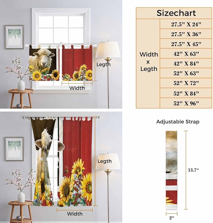 Sheep Flowers Kitchen Curtains 45 Inch Length, Short Cafe Window Curtains Tab - Image 8