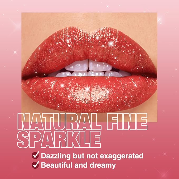 Jolilab 2 Pcs Sparkling Lipstick Lip Gloss Long Lasting Waterproof Moisturizer Lip Balm Glitter Shimmer Metallic, Diamond Shiny Bold Glow Goth Lipstick for Women Girls, Non-sticky