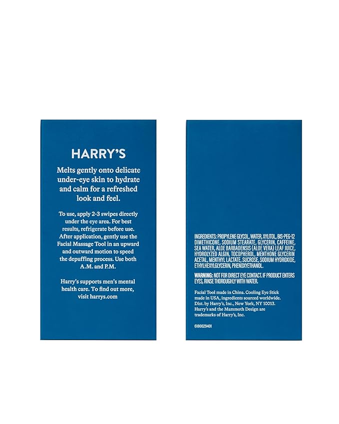 Harry's Cooling Eye Kit for Men - Gua Sha Depuffing Facial Massage Tool and Cooling Eye Stick
