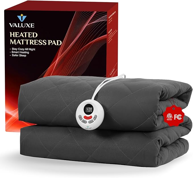 Heated Mattress Pad Twin XL Size Quilted Heating Electric Bed Warmer Comfort Heat Mattress Pad Cover Single Controller（10 Heat Setting | 1-12 Hours Auto Shut Off | with 8-21 Inch Deep Pocket） Gray