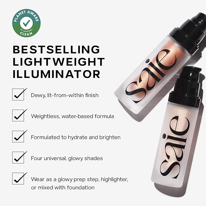 Saie Glowy Super Gel - Hydrating Makeup Primer and Illuminating Glow Serum Enriched with Vitamin C and Squalane Oil - All-Over Liquid Highlighter Makeup for Instant Glass Skin - Warmglow (1 oz)
