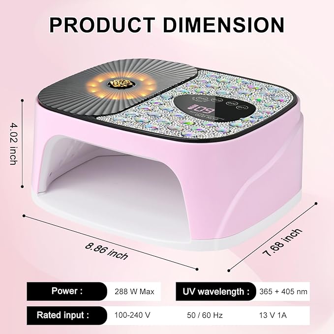 LIMEGIRL UV LED Nail Lamp Kit for Gel Polish Professional Fast Curing Pink Dryer Light Set with 4 Timer Settings Cordless Rechargeable Nail Art Cure Machine with UV Gloves for Manicure Pedicure