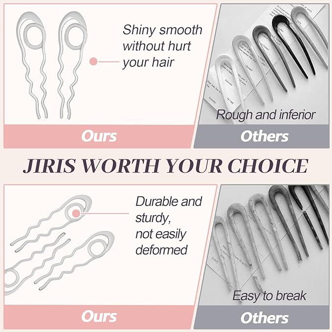 IRIS 2PCS French Hair Pins Large U-Shaped Pins for Women and Girls Fashion Metal Hair Pin French Twist Hair Pins for Buns, Updos,Stylish and Functional(set7-silver)