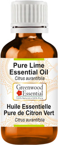 Greenwood Essential Lime Essential Oil (Citrus aurantifolia) Pure | Non-Sticky | Non-Greasy | Lightweight | Men & Women | All Skin Types | Steam Distilled 15ml (0.50 oz)