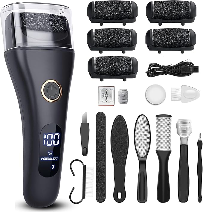 Electric Foot File Callus Remover for Feet - 6pcs Larger Grinding Head&3Speed, Pedicure Kit Foot Scrubber Deadskin Callus Remover, Foot Care Kit Pedicure Tools for Dead Skin Callus Hardskin Dry Cracks