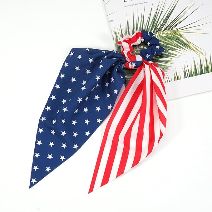 4th of July Hair Ties for Women Girls Independence Day American Flag Hair Scrunchies Red White and Blue Star Patriotic Hair Tie Memorial Day Ribbon Hair Bows