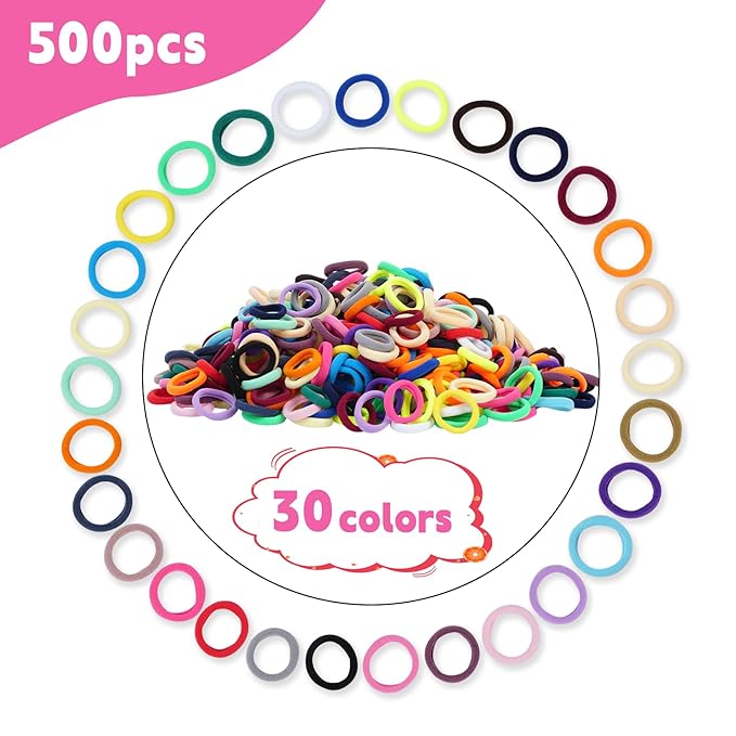 500pcs Baby Hair Ties, Toddler Hair Ties for Girls, Kids Seamless Elastic Hair Bands, 1 Inch No Metal Ponytail Holders, Soft Cotton Hair Accessories, 30 Assorted Colors, Durable & Pain-Free
