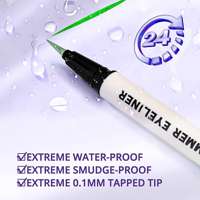Metallic Neon Liquid Eyeliner, Glitter Neon Colored Eyeliners Pen, High Pigmented, Waterproof Smudge-Proof and Long-Lasting Metallic Eye Makeup for Halloween Christmas,Shimmer Purple