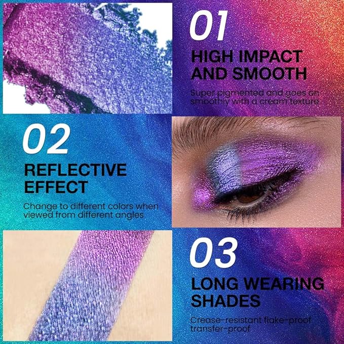 evpct Dark Blue Purple Duochrome Eyeshadow Palette Makeup, Metallic Chameleon Duo Chrome Multichrome Gothic festival Single Eye shadow Palette Makeup for Older Women, Face Glitter Eyeshadow Liquid