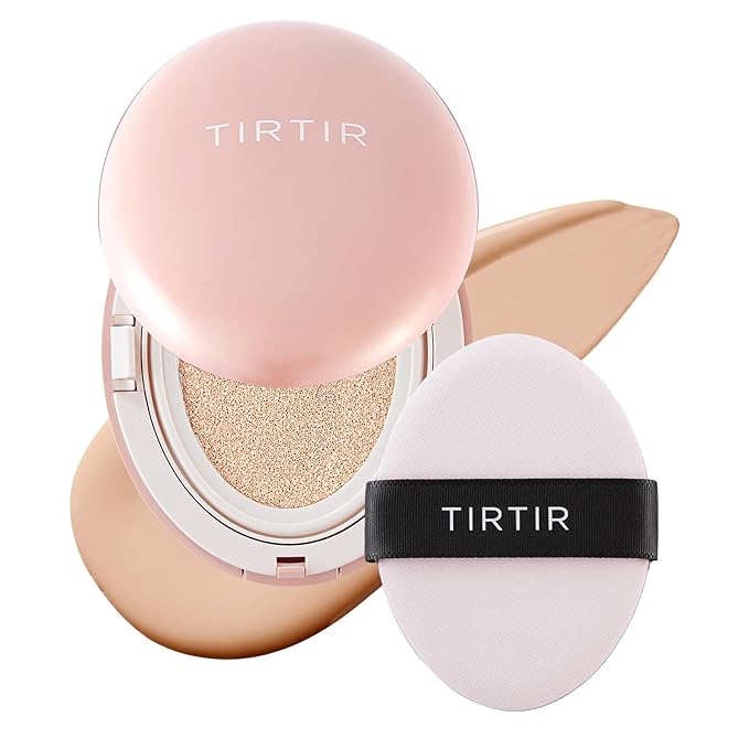 TIRTIR Mask Fit All Cover Pink Cushion Foundation | High coverage, Velvety Matte Finish, Lightweight, Flawless, Corrects Redness, Korean Cushion (#17C Porcelain, Full Size, 0.63 Fl Oz)