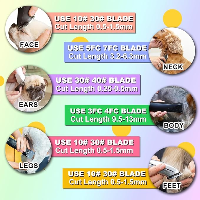 Docal 2 Pack 4FC Pet Dog Grooming Detachable Blades, Compatible with Size-4FC Cut Length 3/8"(9.5mm), Most A5, KM Series Clippers,Made of Ceramic Blade & Stainless Steel Blade