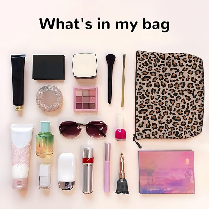 MOLAIGIN Cool Leopard Beige Cheetah Print Cosmetic Bag For Women, Travel Makeup Bag, Toiletry Zipper Bag, Large Capacity Aesthetic Cases